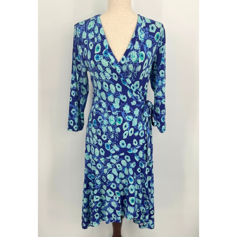 Lilly Pulitzer Womens Wrap Dress Size Medium Blue Floral Preppy Coastal Tropical